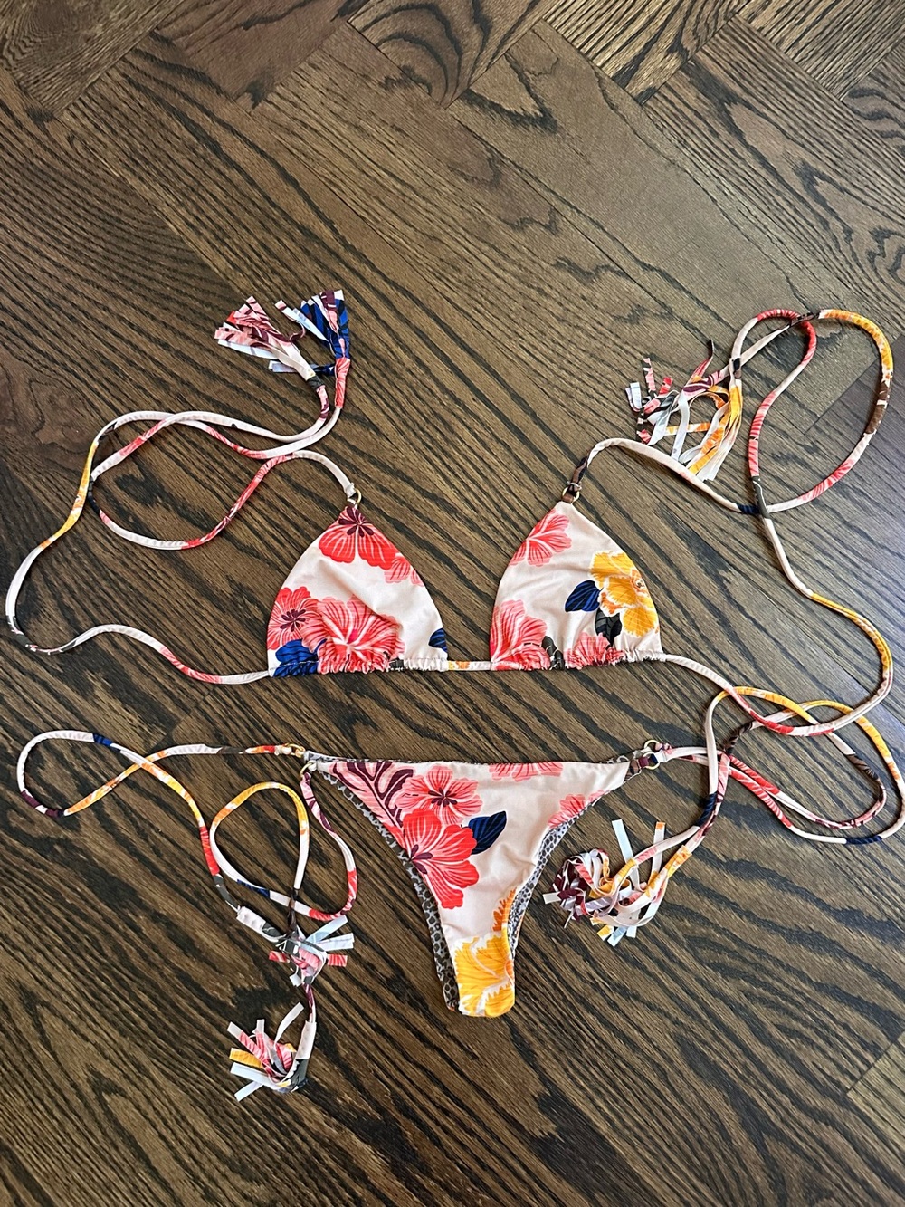 Acacia swimwear Retro Paradise Floral Tie-Side Triangle Bikini small P XS - Picture 3 of 14
